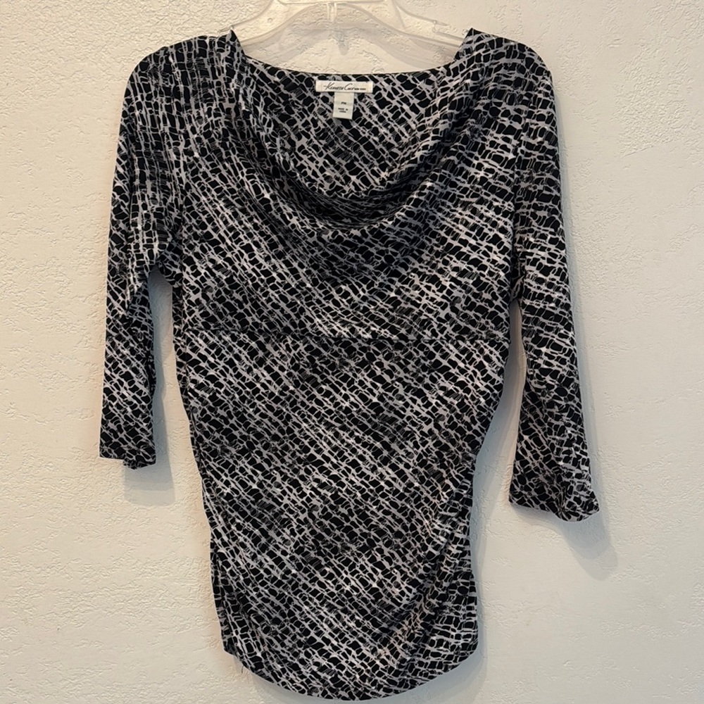 Kenneth Cole New York Black and White Cowl Neck Sweater
